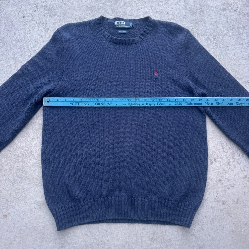 Polo Ralph Lauren Mens Navy Blue Cotton Crewneck Sweater Red Pony Logo Size M